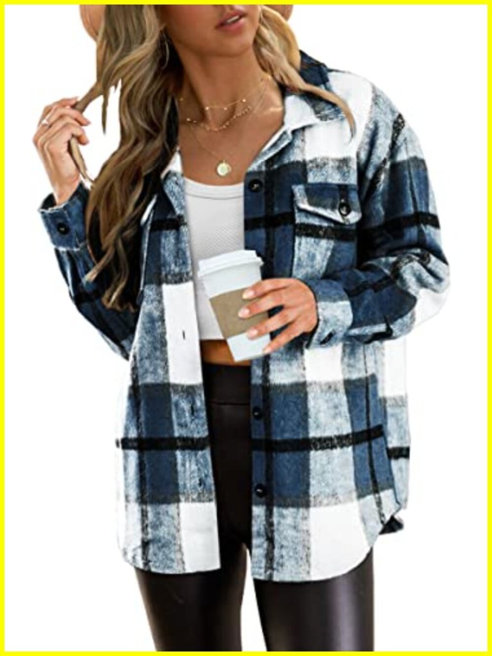 Women's Plaid Flannel Shacket Button-Up Long Sleeve Casual